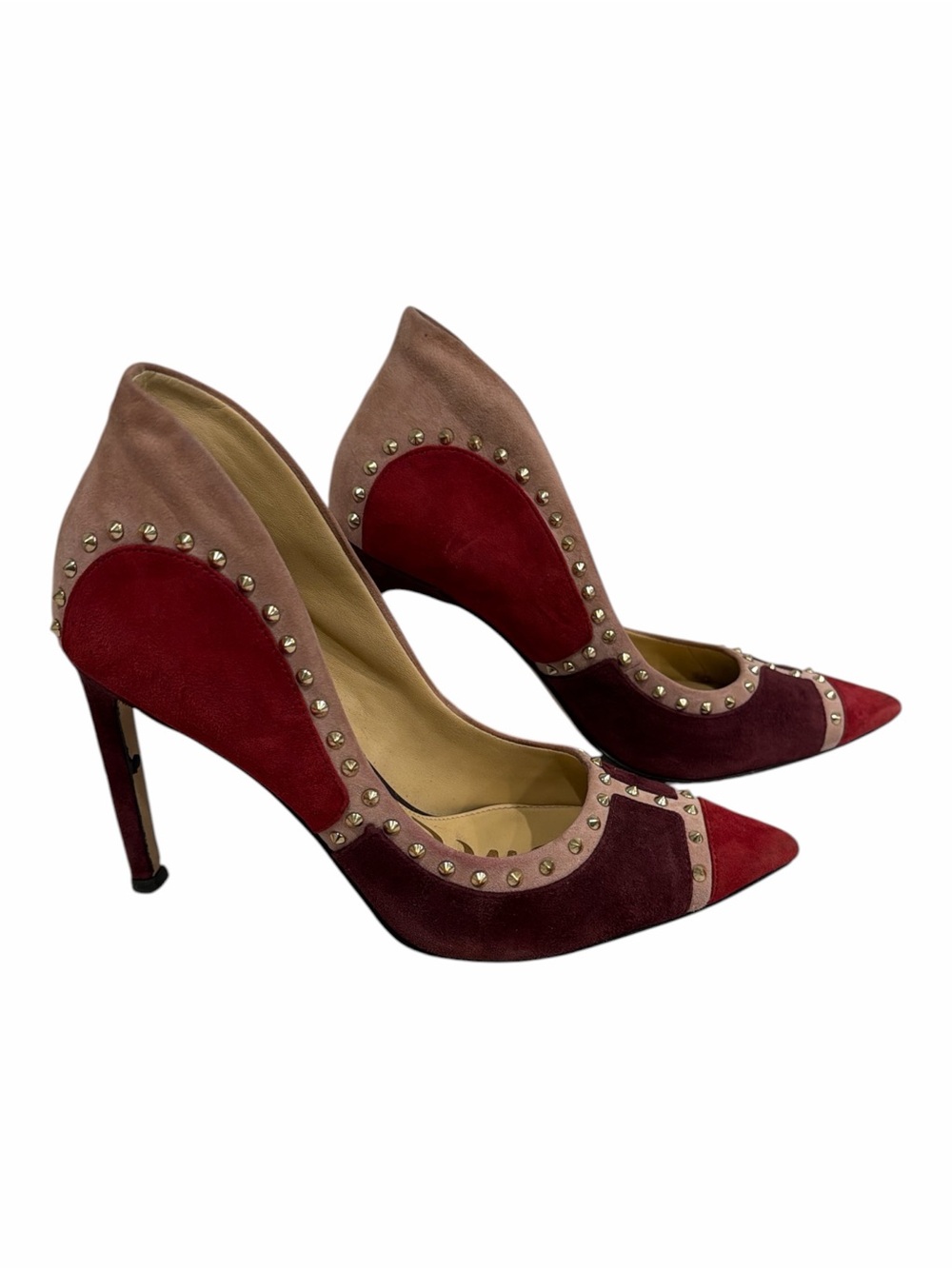 Sam Edelman Studded Suede Pumps Size 7.5 Burgundy Red Blush Stiletto Heels - Picture 4 of 7